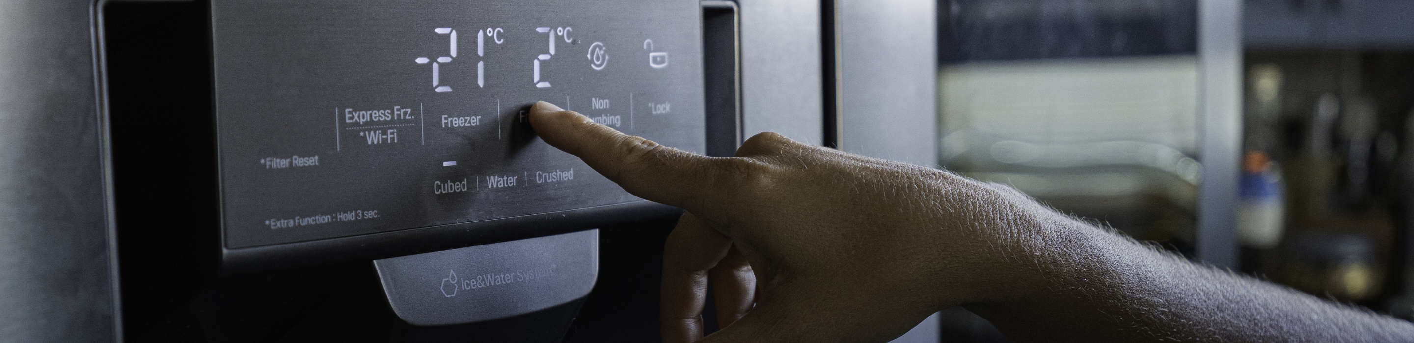 Finger entering number 305 on touchscreen keypad.